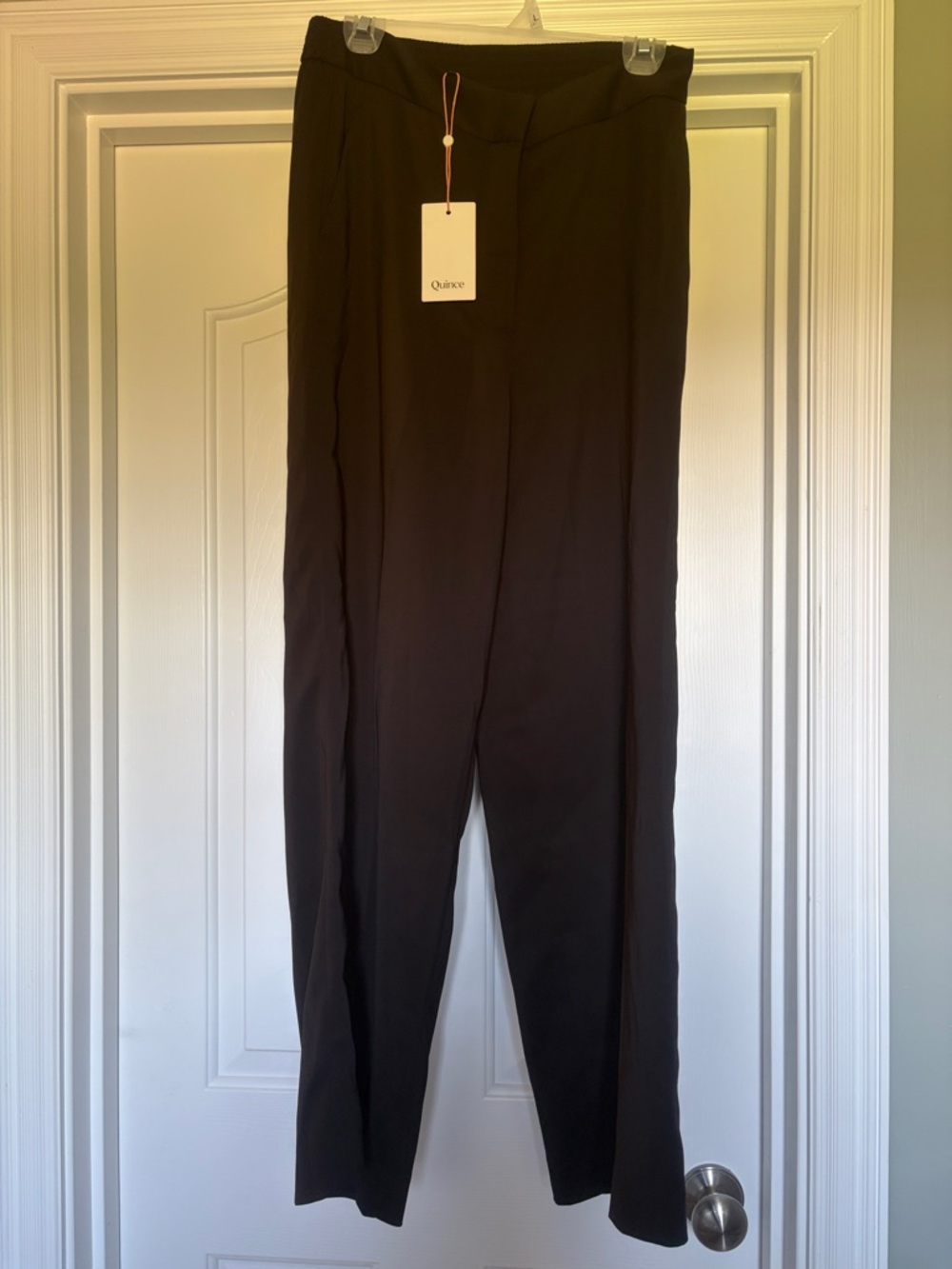 Quince Black Straight-Leg High-Rise Pants (slight flare)